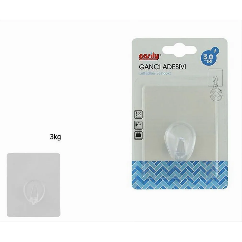GANCIO APPENDINO AUTOADESIVI PARETE CUCINA BAGNO ATTACCAPANNI TRASPARENTE 87752