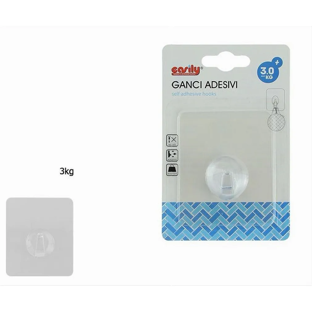 GANCIO AUTOADESIVO APPENDINO A PARETE CUCINA BAGNO ATTACCAPANNI TRASPARENTE 87753