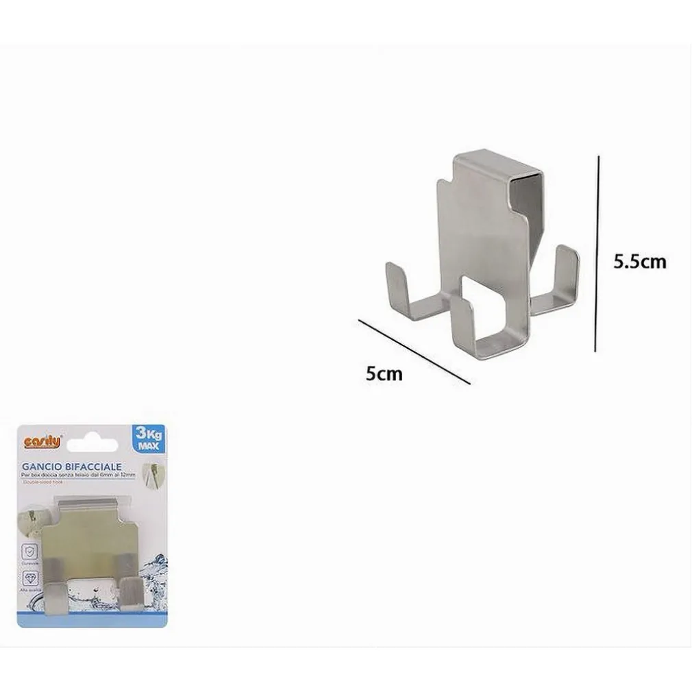 GANCIO BIFACCIALE PER PORTA BOX DOCCIA CON 3 GANCI ACCAPPATOIO TELO BAGNO 87767