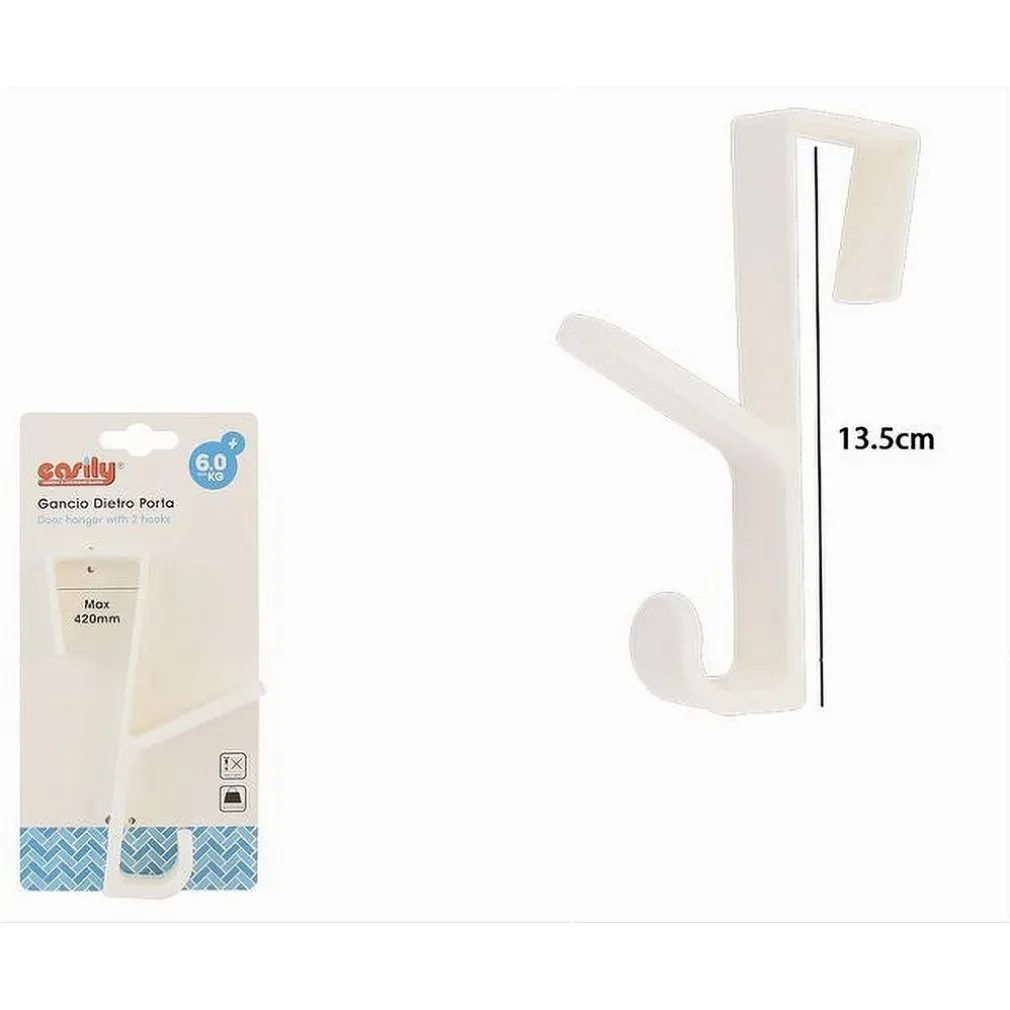 GANCIO DIETRO PORTA DOPPIO APPENDERE ASCIUGAMANI VESTITI BAGNO CASA BIANCO 87020