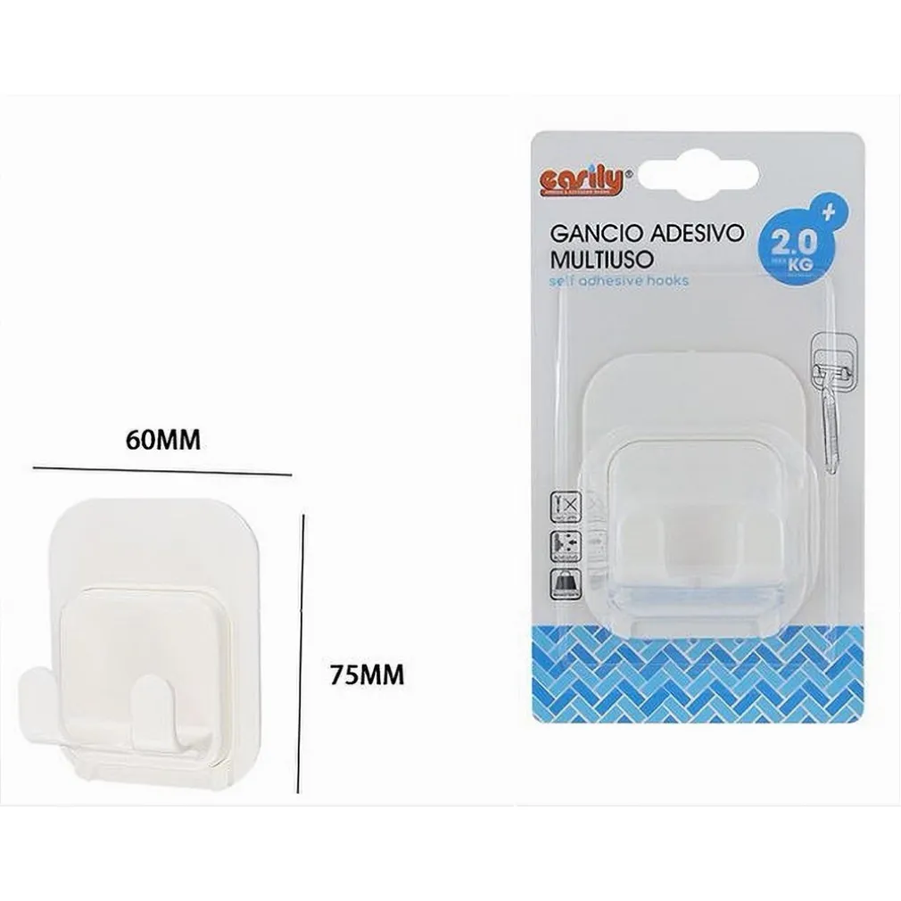 GANCIO DOPPIO ADESIVO A PARETE MULTIUSO PER BAGNO CASA CUCINA TRASPARENTE 87361