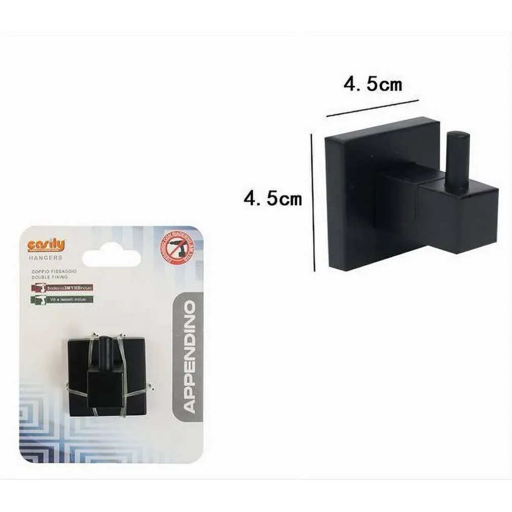GANCIO PER ACCAPPATOIO ASCIUGAMANI DA MURO NERO APPENDINO ARREDO PER BAGNO 79980