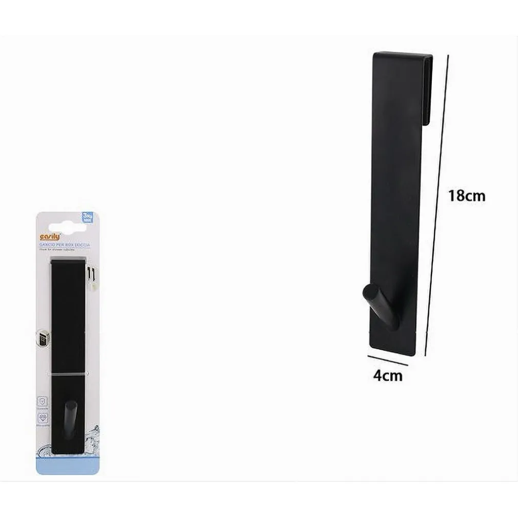 GANCIO PER BOX DOCCIA APPENDI ASCIUGAMANO ACCAPPATOIO BAGNO 4 X 18 CM NERO 87770
