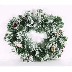 GHIRLANDA DI NATALE INNEVATA VISCHIO PIGNA BACCHE ROSSE BIANCA 40 CM DECORAZIONI