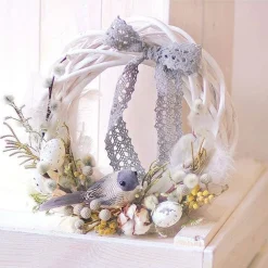 GHIRLANDA DIETROPORTA IN LEGNO BIANCO INTRECCIATO 30 CM DECORAZIONI PORTA NATALE