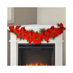 GHIRLANDA NATALIZIA CON STELLA DI NATALE 5 FIORI  DECORAZIONI NATALIZIE CASA