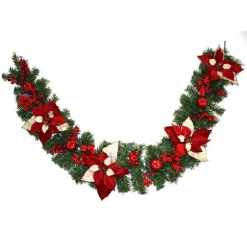 GHIRLANDA NATALIZIA STELLA DI NATALE FIORI E BACCHE DECORAZIONI NATALIZIE 180CM