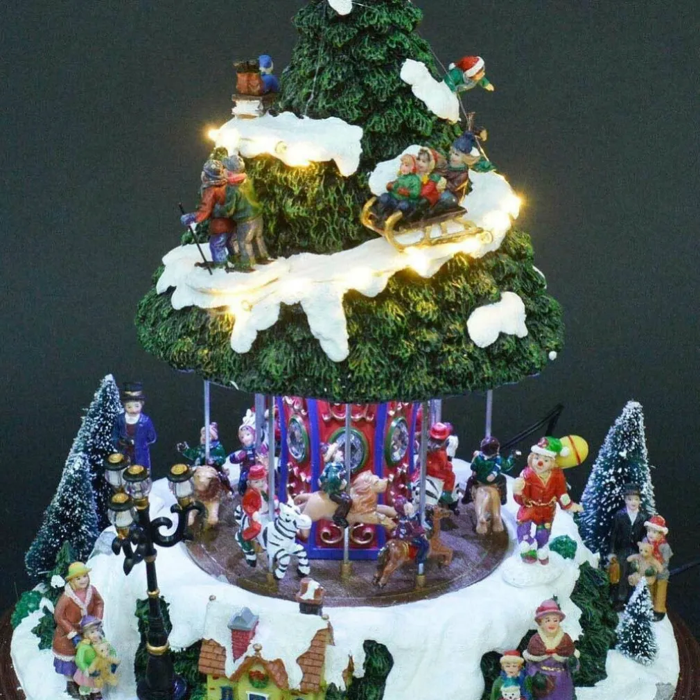 GIOSTRINA FORMA ALBERO DI NATALE ANIMATO INNEVATO CON MOVIMENTO LUCI E SUONI