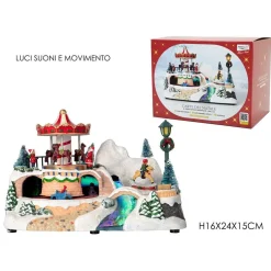 GIOSTRINA NATALIZIA IL PARCO GIOCHI INCANTATO H16,5 CM CON LUCI SUONI MOVIMENTO ADDOBBO