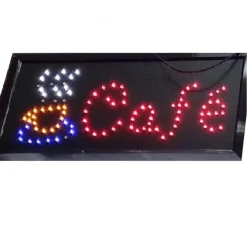 INSEGNA LED LUMINOSA DINAMICA CON SCRITTA "CAFE' " E TAZZA FUMANTE