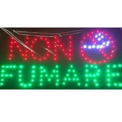 INSEGNA LUMINOSA A LED CON SCRITTA NON FUMARE CON DIVIETO VIETATO FUMARE 48X25CM