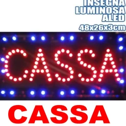 INSEGNA LUMINOSA INSEGNE LUMINOSE A LED CON SCRITTA CASSA CON GANCI 50 X 25 CM
