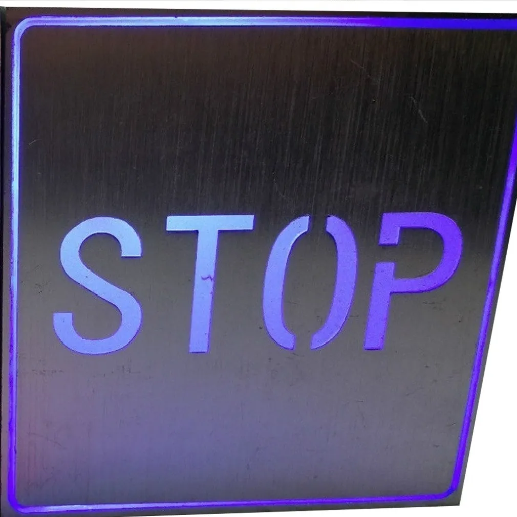 INSEGNA TABELLA A LED CON SCRITTA TESTO STOP LUMINOSA LUCE BLU DA PARETE MURO 1W