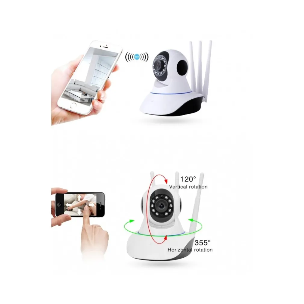 IP CAMERA TELECAMERA RISOLUZIONE 1080P HD 3 ANTENNE P3P ROTAZIONE WIFI WEB AUDIO