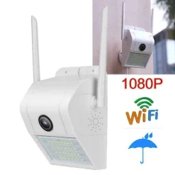 IP CAMERA WIFI ESTERNO 2MP 1080P LED LAMPADA SOLARE IP66 TELECAMERA CAM SD REC