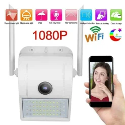 IP CAMERA WIFI ESTERNO 2MP 1080P LED LAMPADA SOLARE IP66 TELECAMERA CAM SD REC