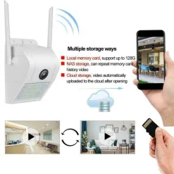 IP CAMERA WIFI ESTERNO 2MP 1080P LED LAMPADA SOLARE IP66 TELECAMERA CAM SD REC