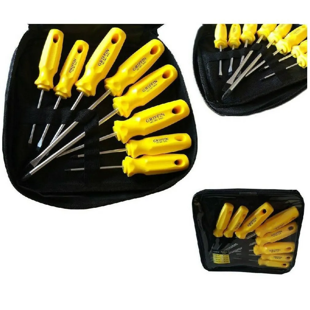 KIT 8 CACCIAVITI A TAGLIO CROCE CROMO VANADIO GIRAVITI CON PUNTA MAGNETICA