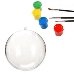KIT 6 PALLINE TRASPARENTI DA 10CM CON TEMPERE E PENNELLI DECORAZIONI NATALIZIE