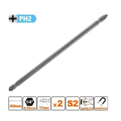 KIT 2 PEZZI DI BITS 200 MM A DOPPIA TESTA S2 PUNTE A CROCE MAGNETICA PH2 57243