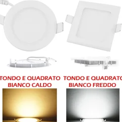KIT 10 PLAFONIERE FARETTI LED TONDO O QUADRATO DA INCASSO CON ALETTE 6W