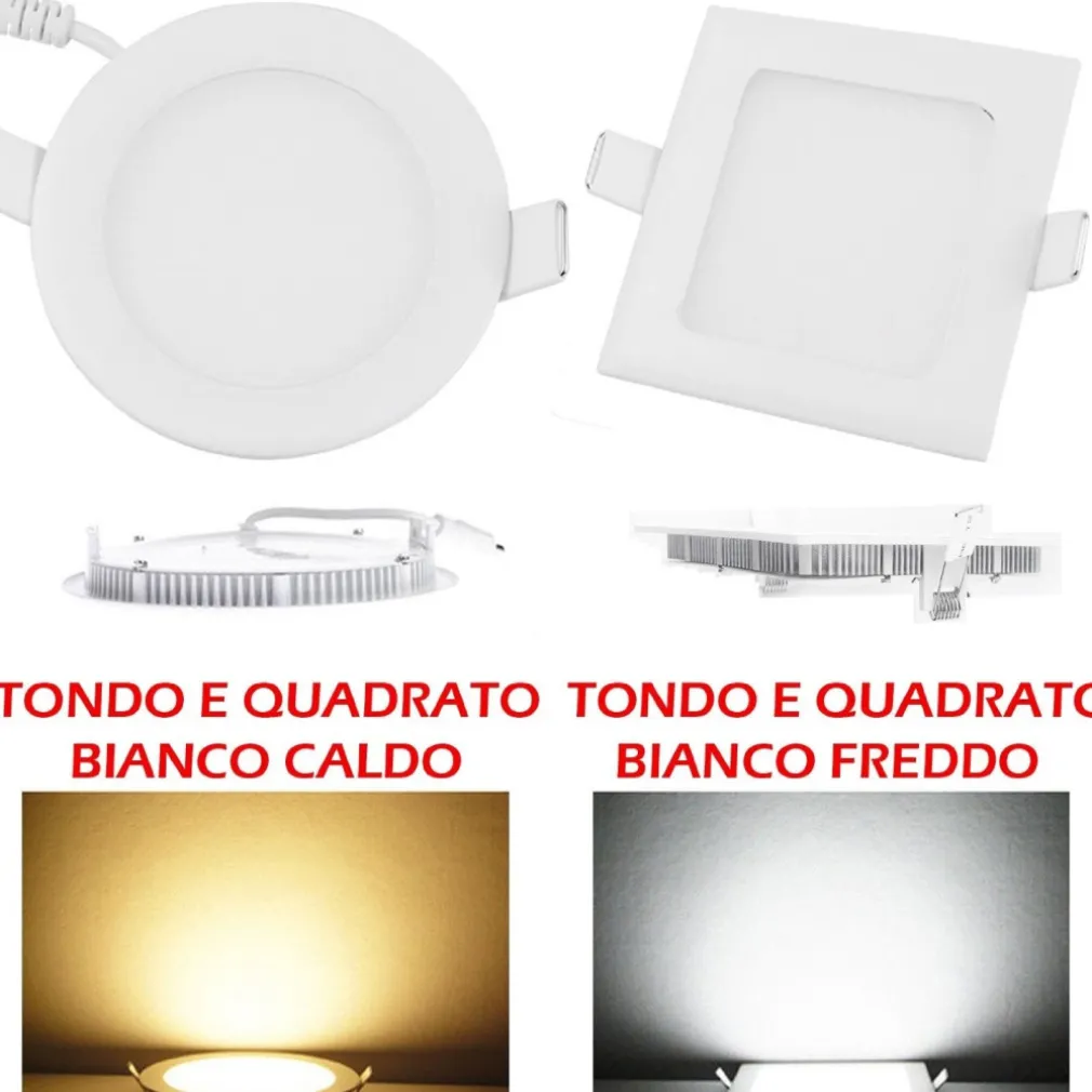 KIT 10 PLAFONIERE FARETTI LED TONDO O QUADRATO DA INCASSO CON ALETTE 6W