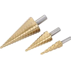 KIT 3 PUNTE FRESE CONICHE GRADINO 4-12 4-20 4-32 1/4 TITANIO TRAPANO AVVITATORE