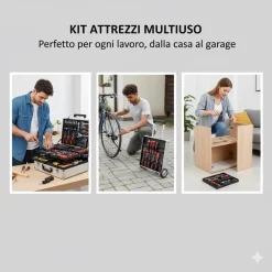 KIT ATTREZZI VALIGETTA PROFESSIONALE 799PZ TROLLEY ALLUMINIO CON RUOTE COMPLETO FAI DA TE
