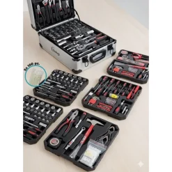 KIT ATTREZZI VALIGETTA PROFESSIONALE 799PZ TROLLEY ALLUMINIO CON RUOTE COMPLETO FAI DA TE