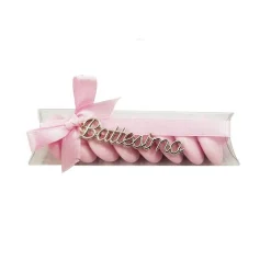 KIT BOMBONIERA PER BATTESIMO 12 TUBI + 12 TARGHETTE NASTRO BIGLIETTINI