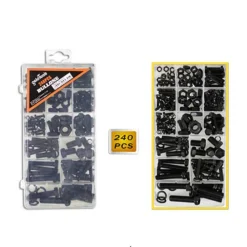 KIT BULLONI DADI 240PZ A TESTA ESAGONALE M4 M5 M6 M8 M10 VITI DADI NERE BRICOLAGE