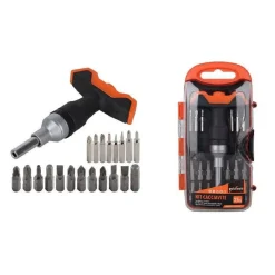 KIT CACCIAVITE CRICCHETTO CON MANICO A T MULTIUSO 25PZ INSERTI INTERCAMBIABILI