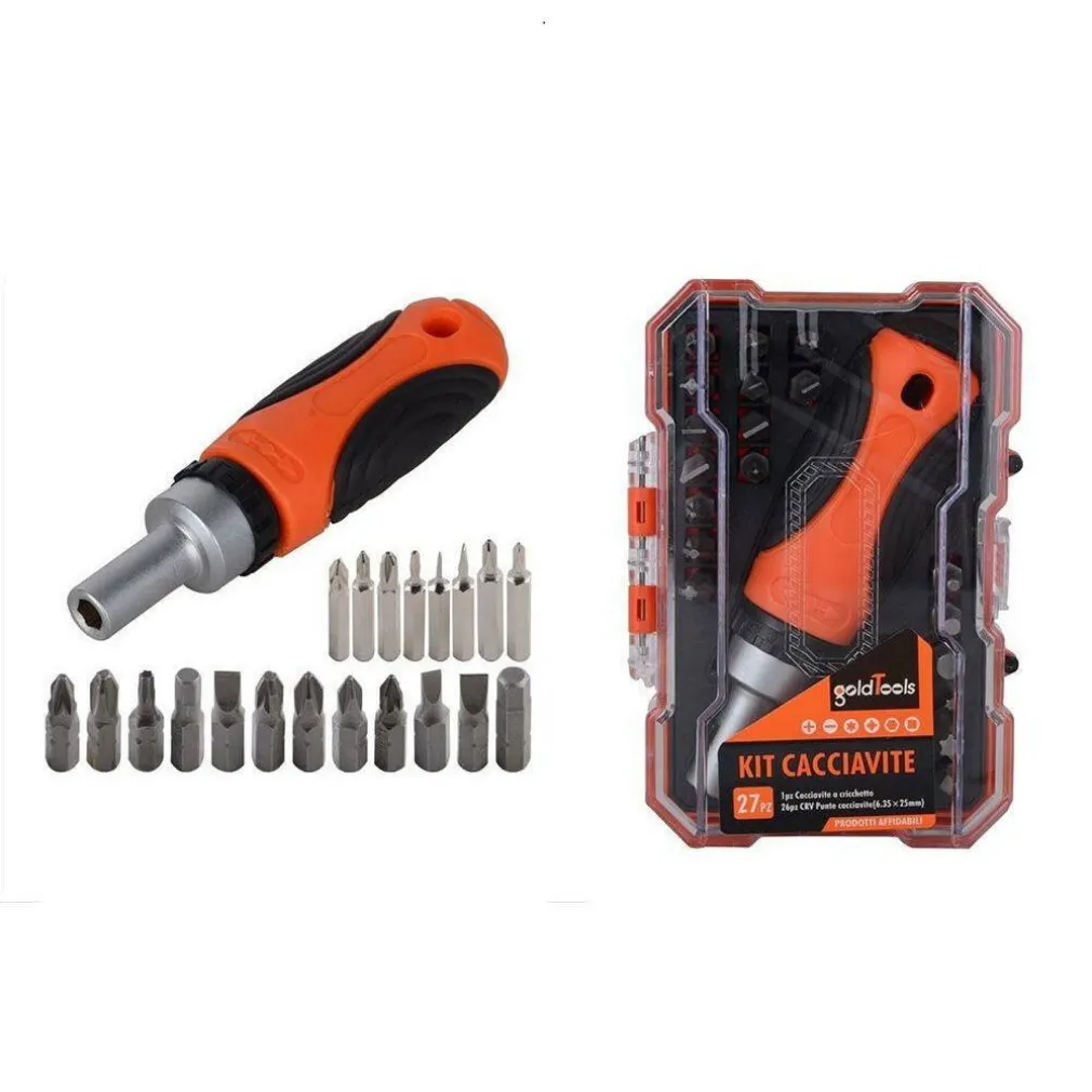 KIT CACCIAVITE CRICCHETTO MULTIUSO 27 PZ MAGNETICO CON MANICO ANTISCIVOLO 92187
