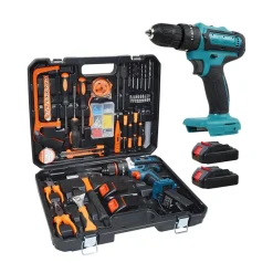 KIT DA 100 PEZZI COMPLETO DI ATTREZZI CON TRAPANO AVVITATORE A BATTERIA VALIGIETTA