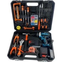 KIT DA 100 PEZZI COMPLETO DI ATTREZZI CON TRAPANO AVVITATORE A BATTERIA VALIGIETTA