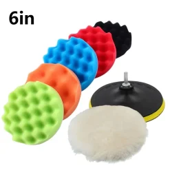 KIT DI 6 SPUGNE DISCO VELCRO LUCIDANTE CON ADATTATORE PER LUCIDATURA AUTO 3 5 6