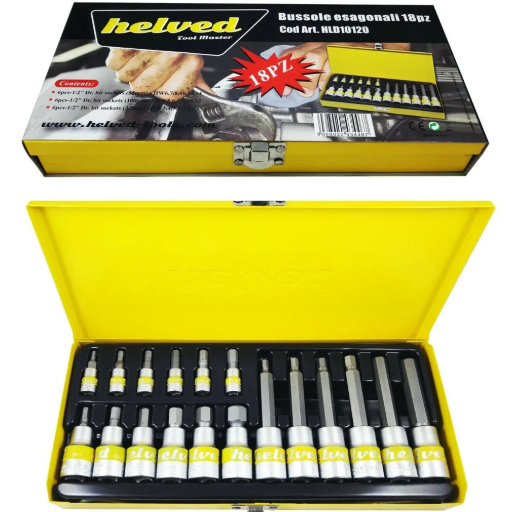 KIT DI BUSSOLE ESAGONALI 18 PEZZI CROMO VANADIO HELVED HLD10120 IN ACCIAIO CROMO