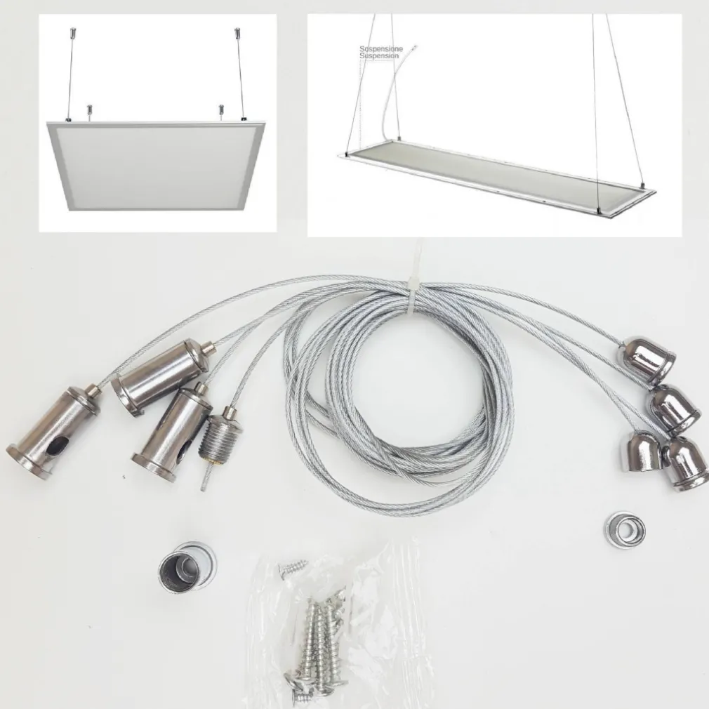 KIT DI FISSAGGIO PER PANNELLI LED A SOSPENSIONE SOFFITTO CAVETTO CORDINO FILO