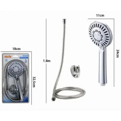 KIT DOCCETTA SOFFIONE CON TUBO 1.8MT STAFFA DOCCIA BAGNO UNIVERSALE CROMATO 59261