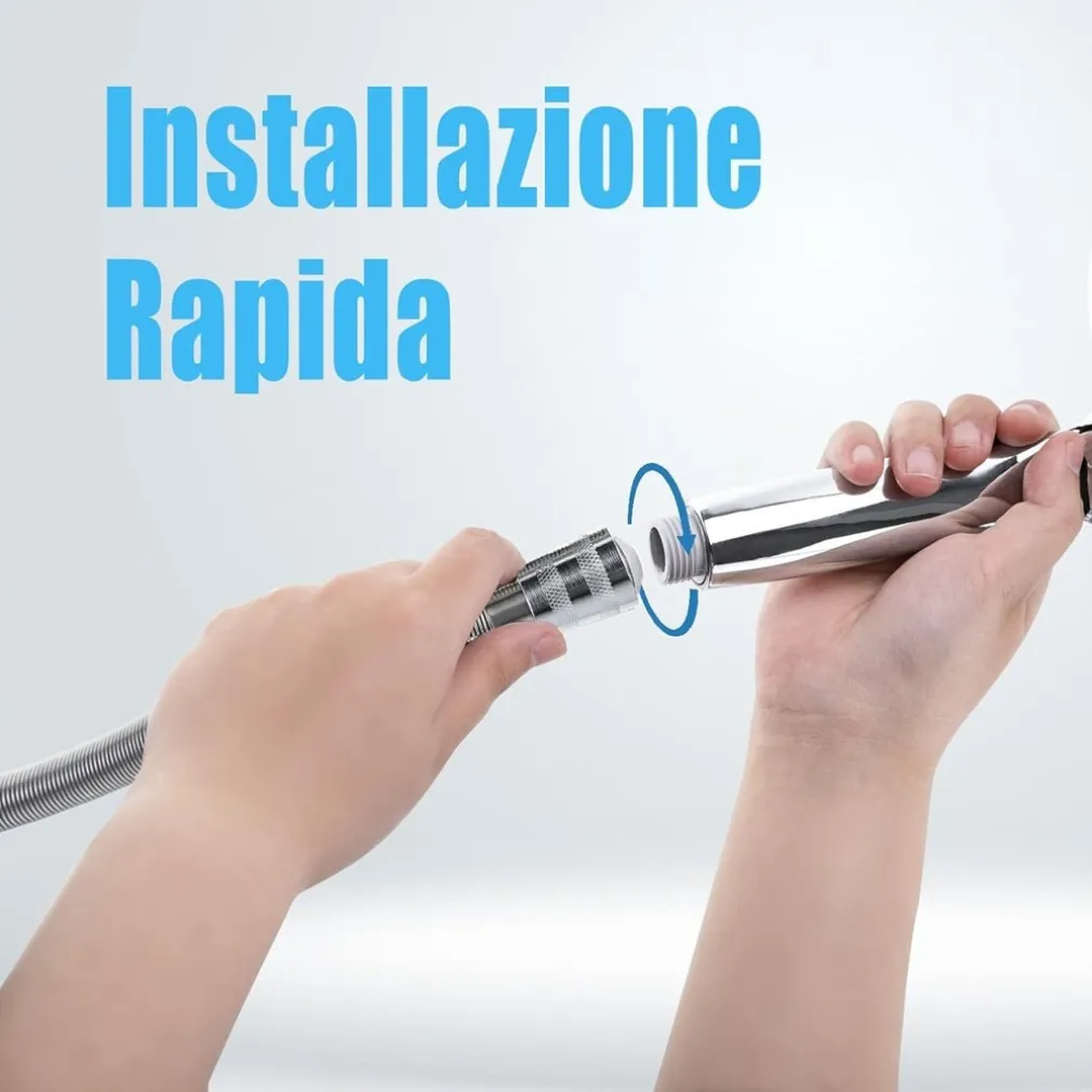 KIT DOCCETTA SOFFIONE CON TUBO 1.8MT STAFFA DOCCIA BAGNO UNIVERSALE CROMATO 59261