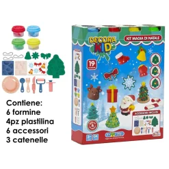 KIT GIOCO PER BAMBINI +3 ANNI CREATIVO A TEMA NATALIZIO CON PLASTILINA 19 ACCESSORI