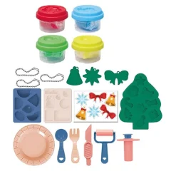 KIT GIOCO PER BAMBINI +3 ANNI CREATIVO A TEMA NATALIZIO CON PLASTILINA 19 ACCESSORI