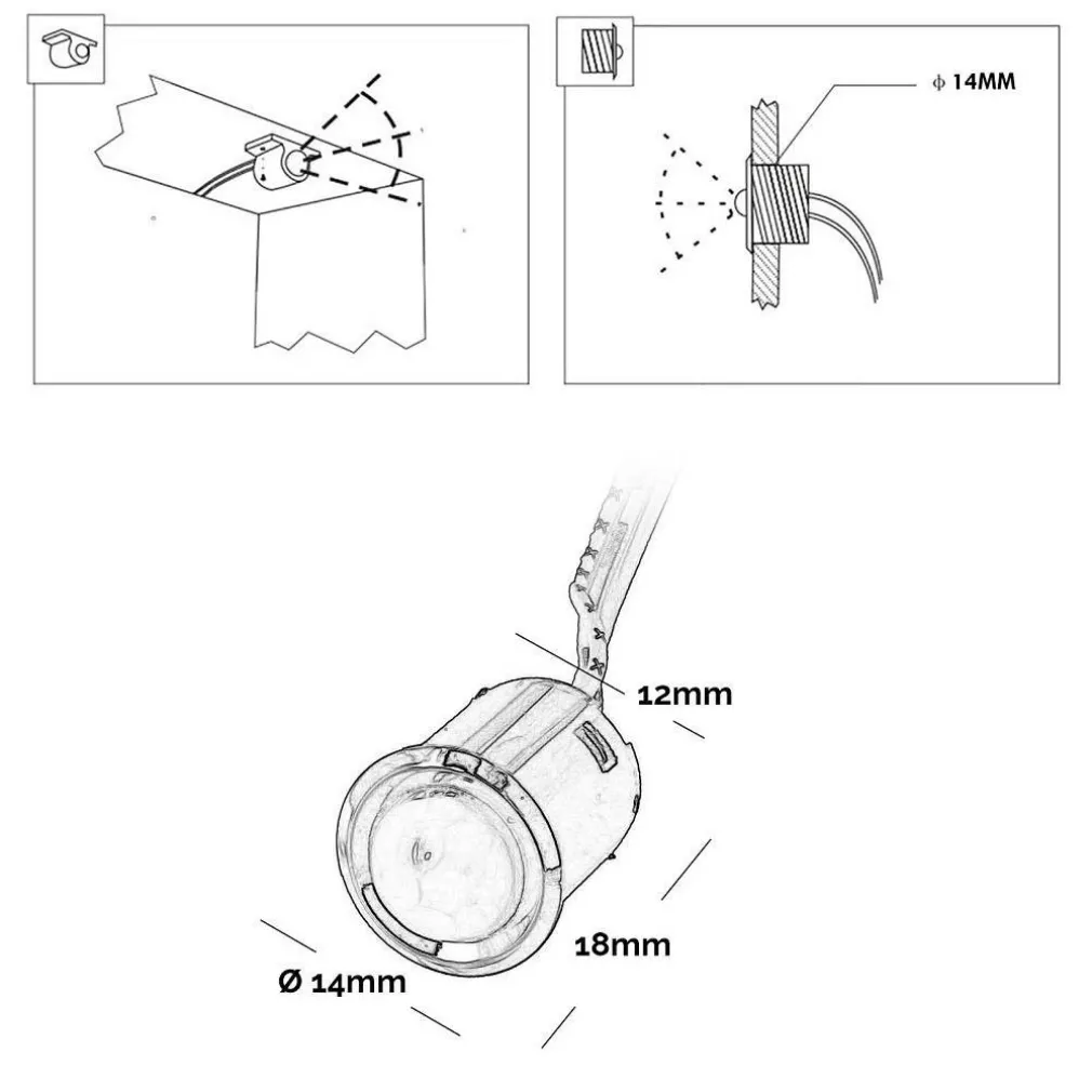 KIT MINI INTERRUTTORE SENSORE MOVIMENTO INFRAROSSI 12V 24V PIR 100W STRISCE LUCI LED