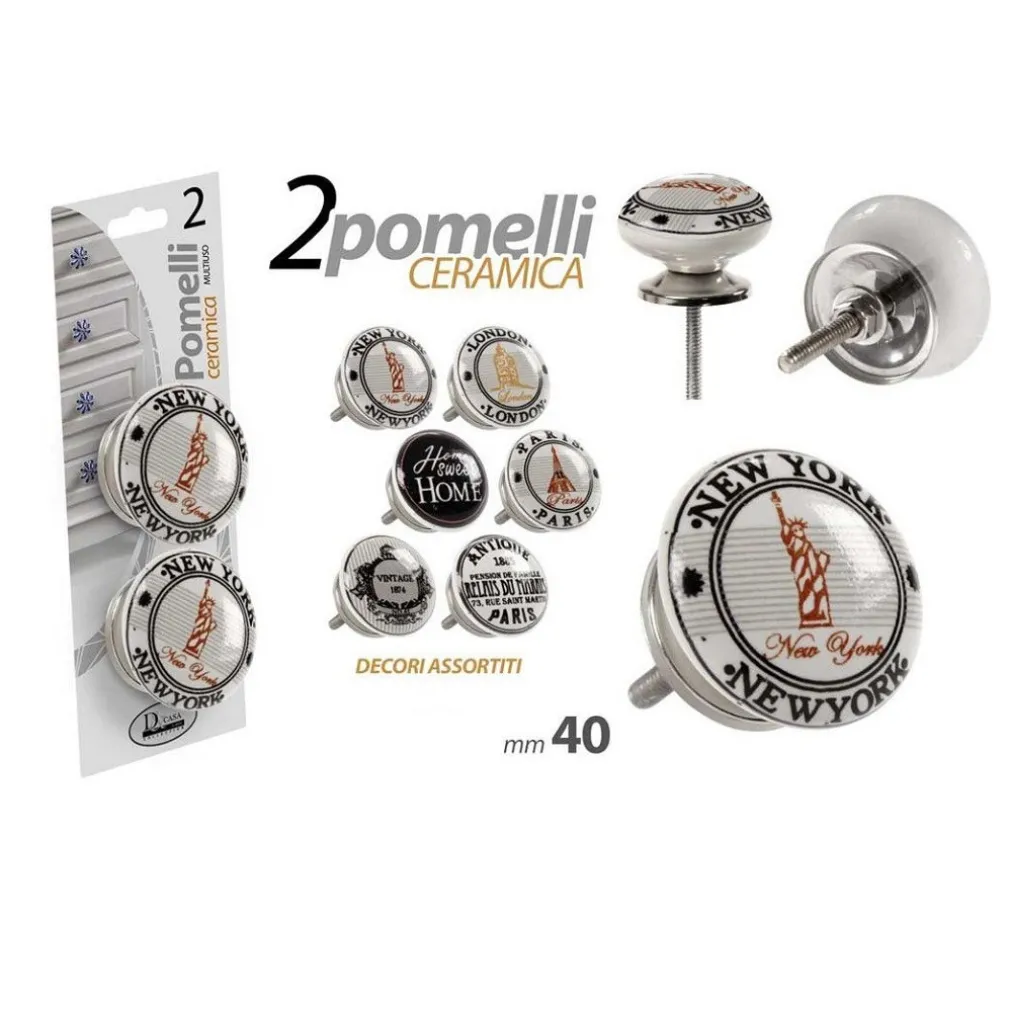 KIT 2PZ POMELLI MOBILI MULTIUSO POMELLO IN CERAMICA 40MM DECORI ASSORTITI 843037
