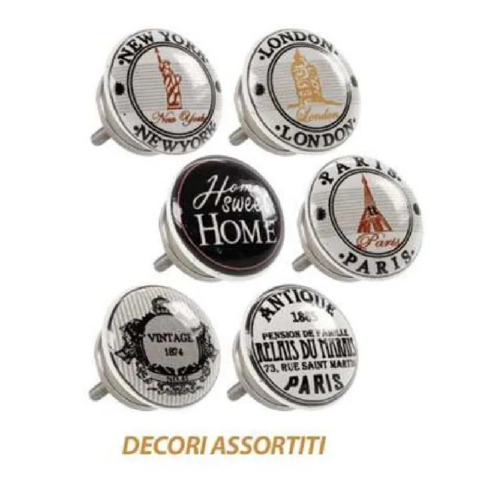 KIT 2PZ POMELLI MOBILI MULTIUSO POMELLO IN CERAMICA 40MM DECORI ASSORTITI 843037