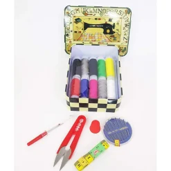 KIT SCATOLA IN LATTA DA CUCITO SARTA DA VIAGGIO FILO AGO DITALE FORBICI METRO