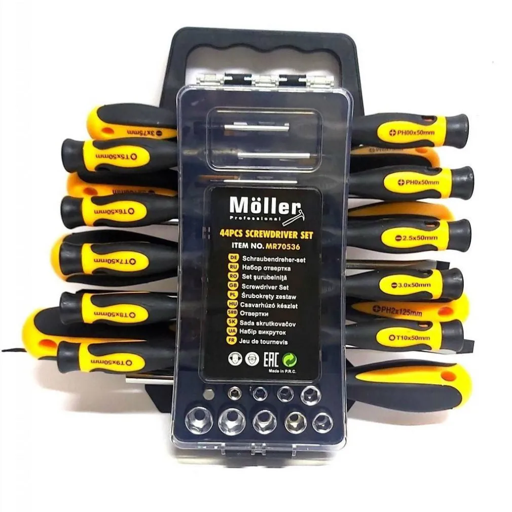 KIT SET DA 44 PEZZI CACCIAVITI TORX ESAGONALI PUNTE INSERTI BUSSOLA