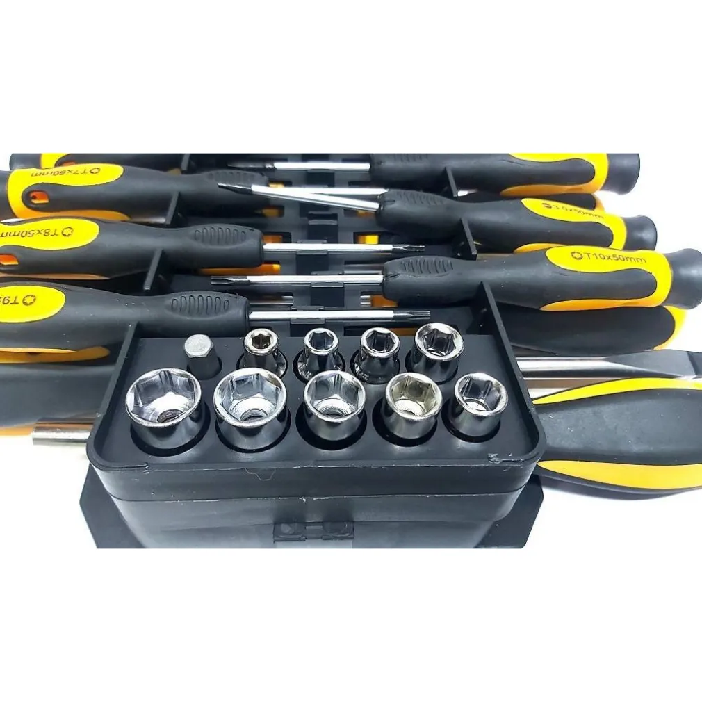 KIT SET DA 44 PEZZI CACCIAVITI TORX ESAGONALI PUNTE INSERTI BUSSOLA
