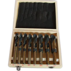 KIT SET DA 8 PUNTE PER TRAPANO PER FORARE FERRO FRESE FRESA COFANETTO IN LEGNO