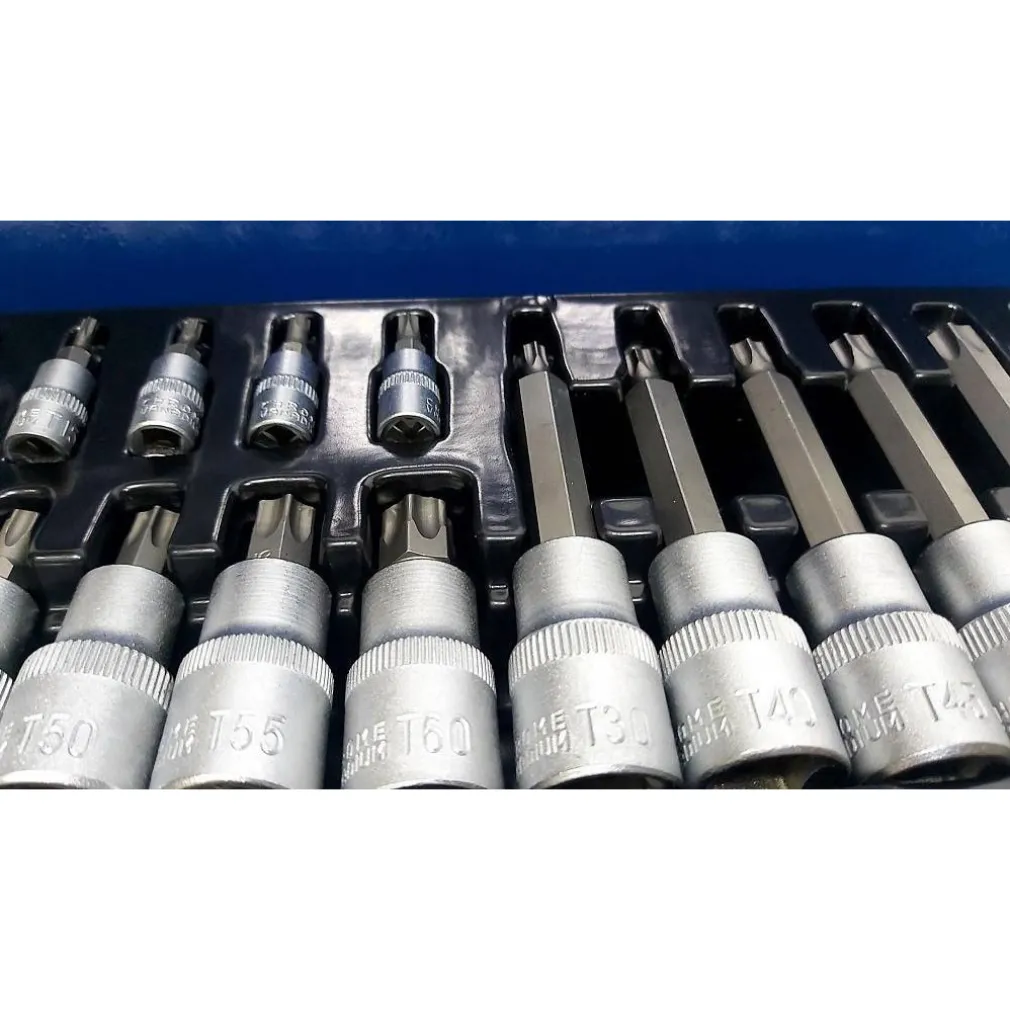 KIT SET INSERTI CHIAVI 19 PEZZI BUSSOLE CHIAVI TORX MASCHI 1/4" 1/2" IN VALIGIA